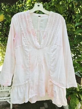 100 Cotton FREE PEOPLE Pink Baby Doll Tunic Top Tie Dye XS